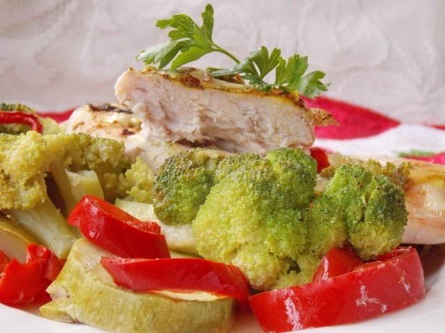 Куриные грудки, запечённые с овощами Куриные грудки, запечённые с овощами
