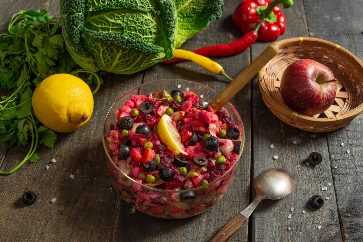 Винегрет без капусты — полезный и вкусный. Пошаговый